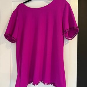 Banana Republic Fuchsia Pom-Pom Trim Tee